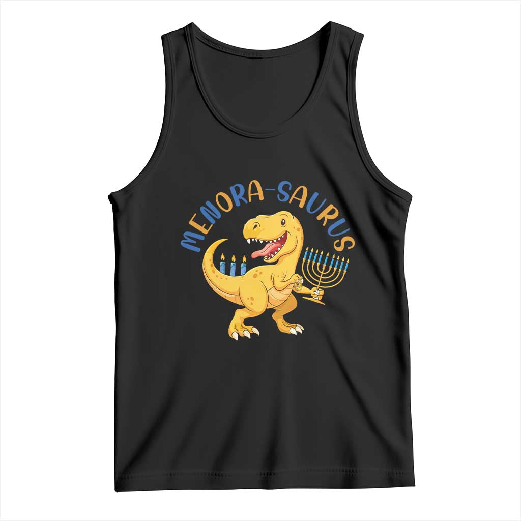 Funny Hanukkah Dinosaur Celebration Festival Of Lights Gift Tank Top Menorasaurus TS12 Black Print Your Wear
