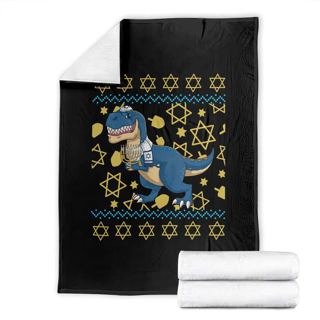 Funny Hanukkah Dinosaur Lover Ugly Sweater Throw Blanket Festival Of Lights Gift TS12 Black Print Your Wear