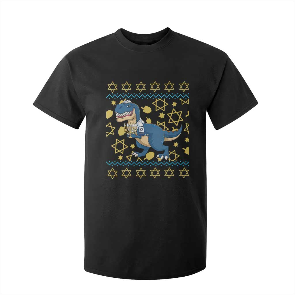 Funny Hanukkah Dinosaur Lover Ugly Sweater T Shirt For Kid Festival Of Lights Gift TS12 Black Print Your Wear