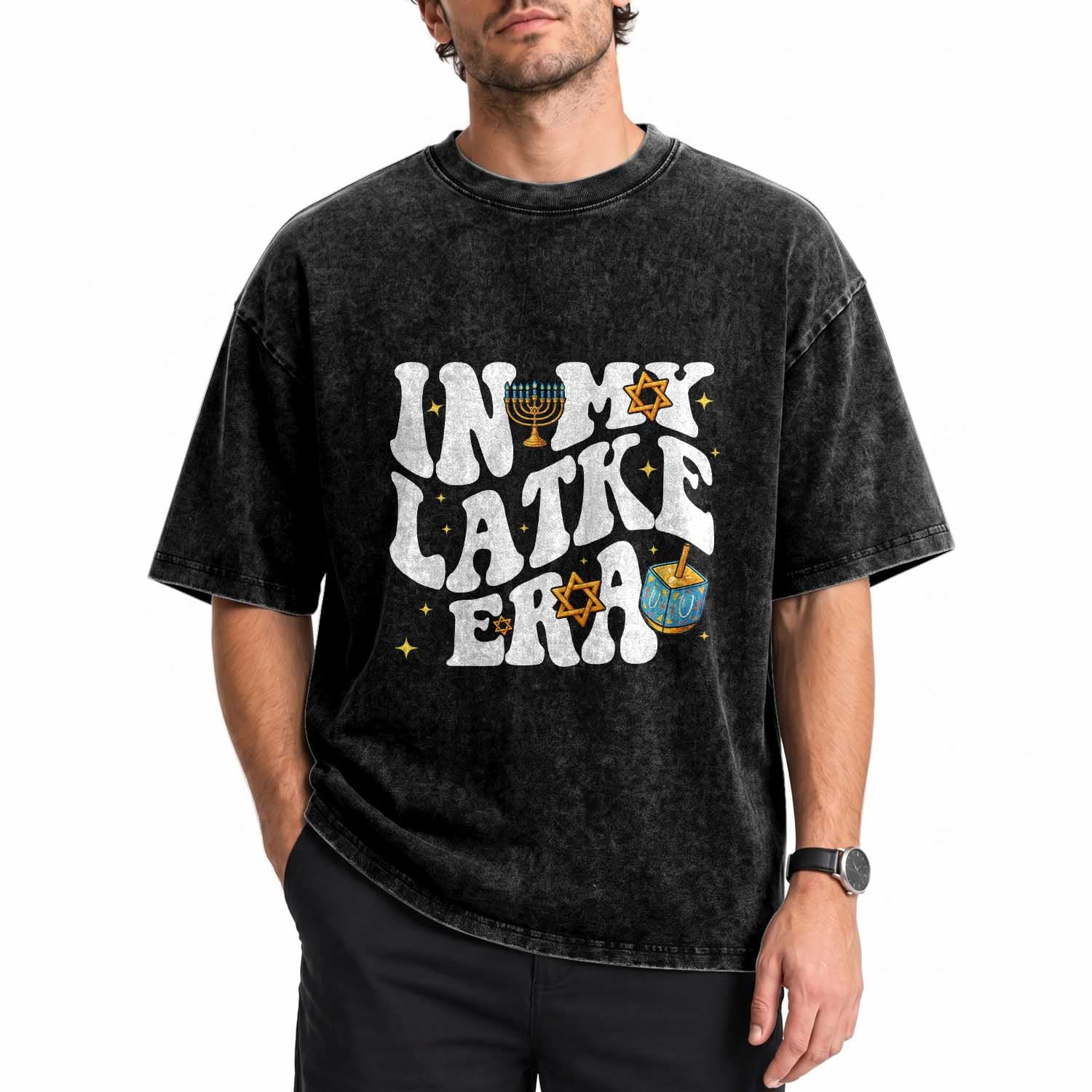 Hanukkah Jewish Holiday Gift Washed Cotton T-Shirt In My Latke Era
