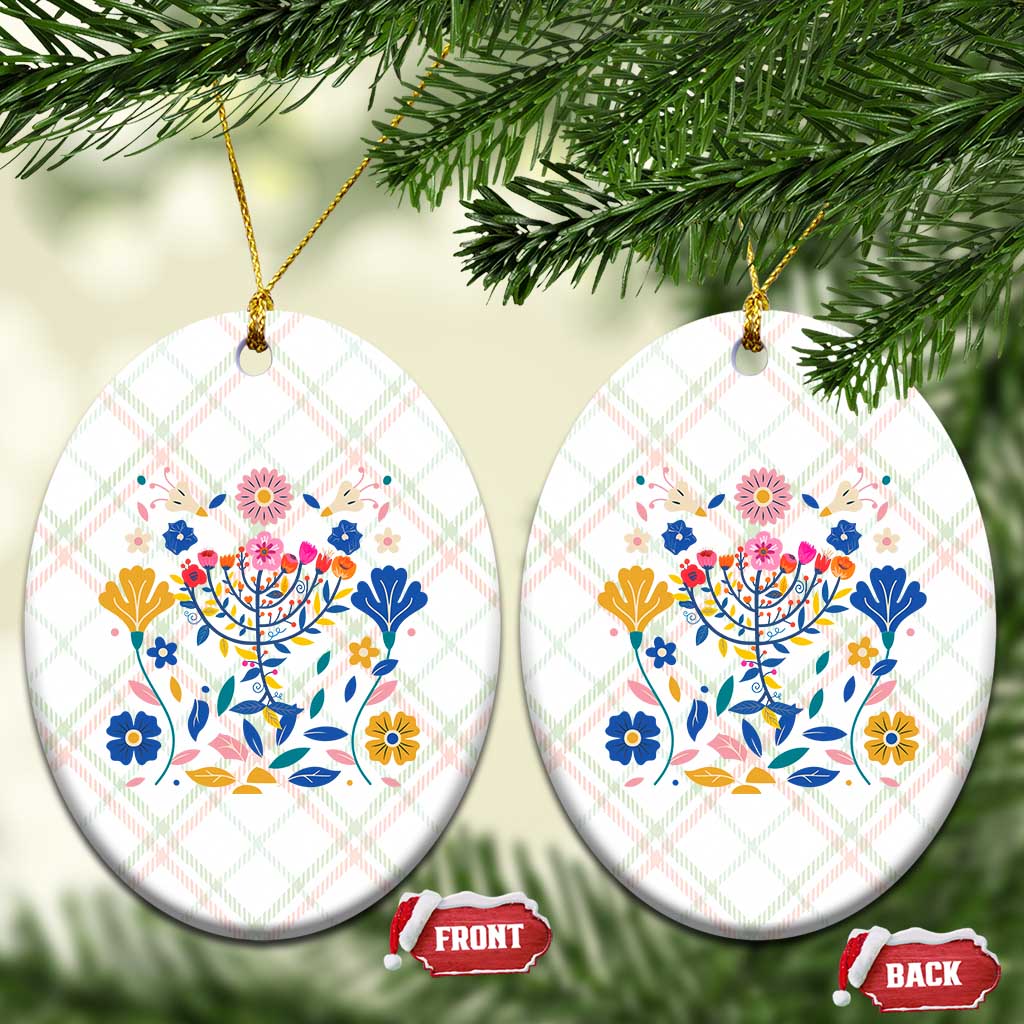 Hanukkah Floral Menorah Ceramic Ornament Jewish Gift For Women TS12 Print Your Wear