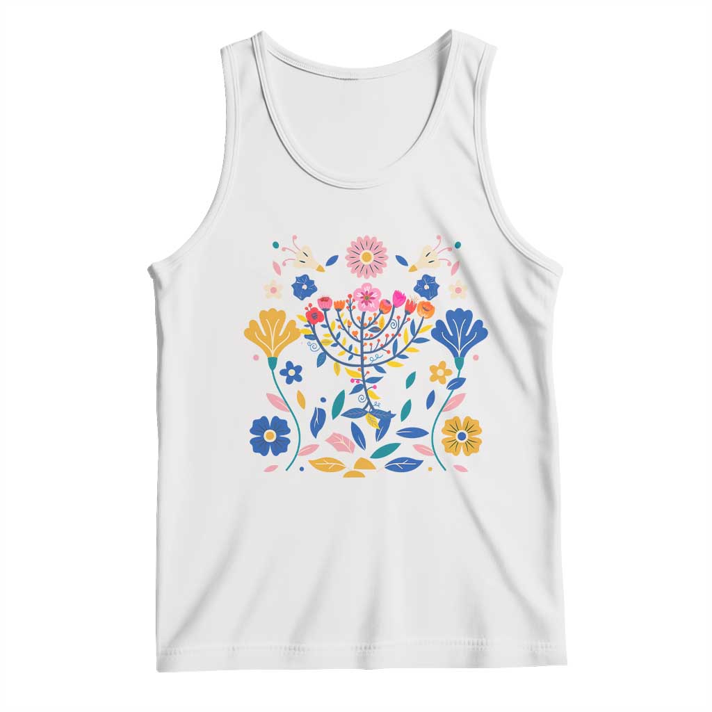 Hanukkah Floral Menorah Tank Top Jewish Gift For Women TS12 White Print Your Wear