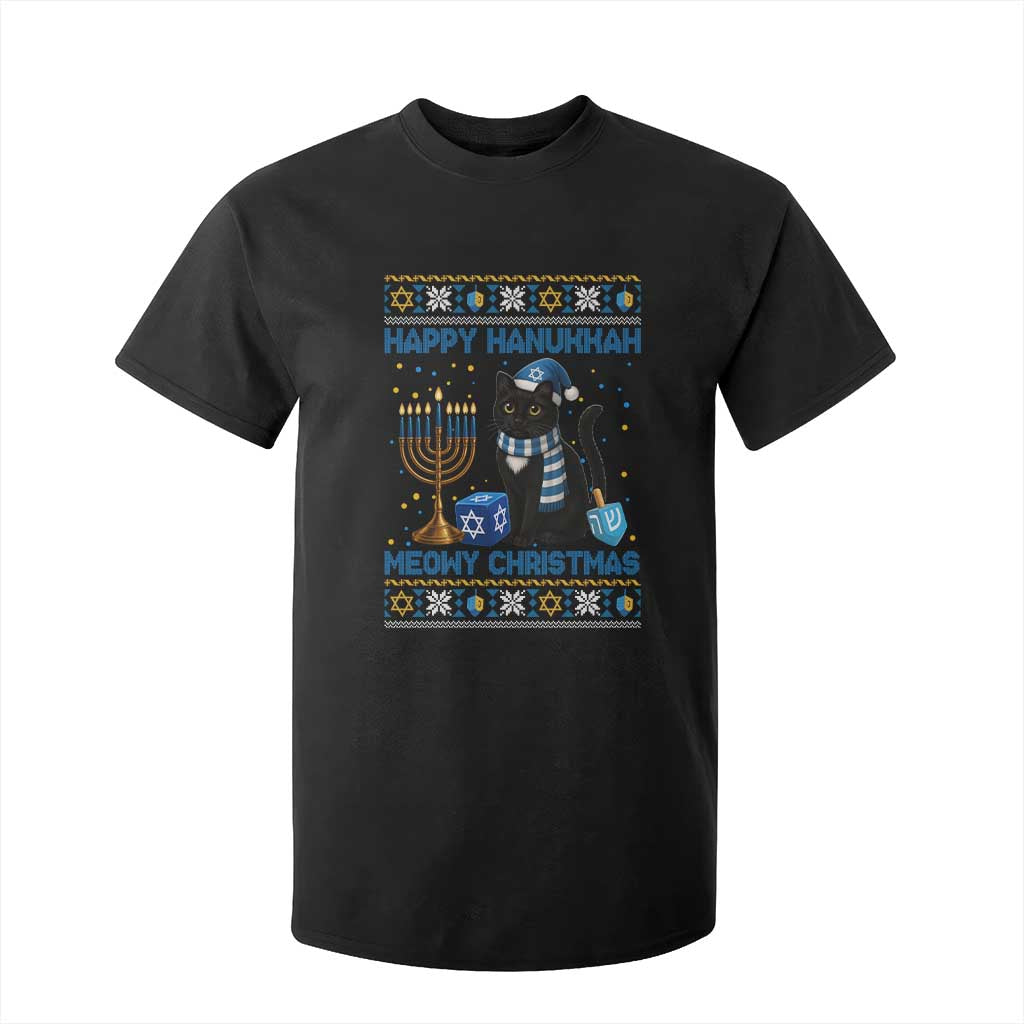 Hanukkah Cat Lover Gifts T Shirt For Kid Happy Hanukkah Meowy Christmas TS12 Black Print Your Wear