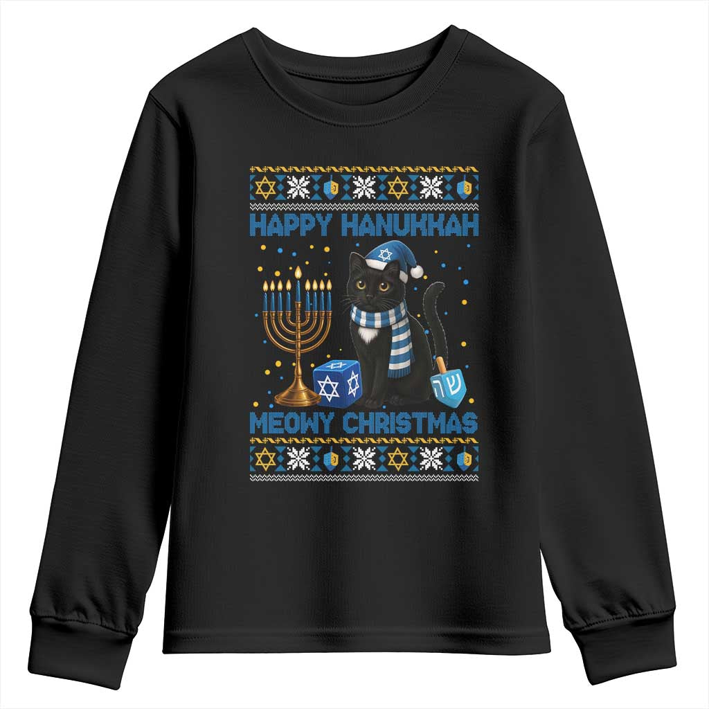 Hanukkah Cat Lover Gifts Youth Sweatshirt Happy Hanukkah Meowy Christmas TS12 Black Print Your Wear