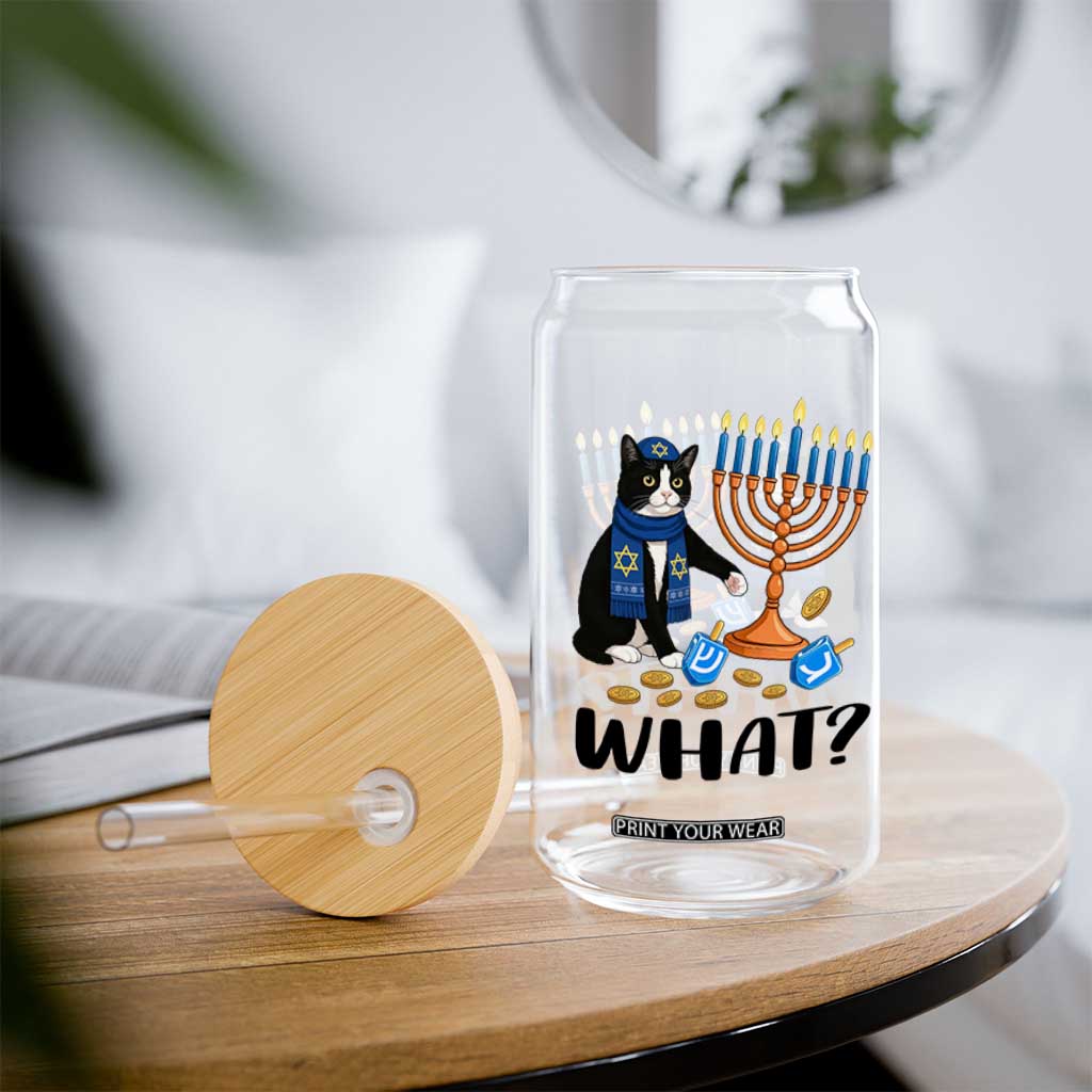 Funny Black Cat Chaos Hanukkah Menorah Gift Glass Can TS12 Print Your Wear