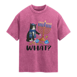 Funny Black Cat Chaos Hanukkah Menorah Gift Washed Cotton T-Shirt