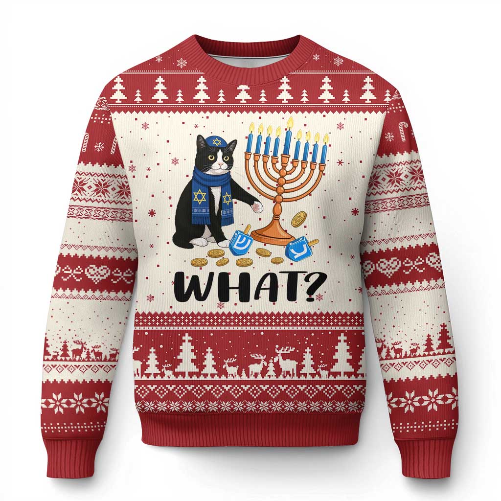 Funny Black Cat Chaos Hanukkah Menorah Gift Ugly Christmas Sweater TS12 Beige Red Print Your Wear