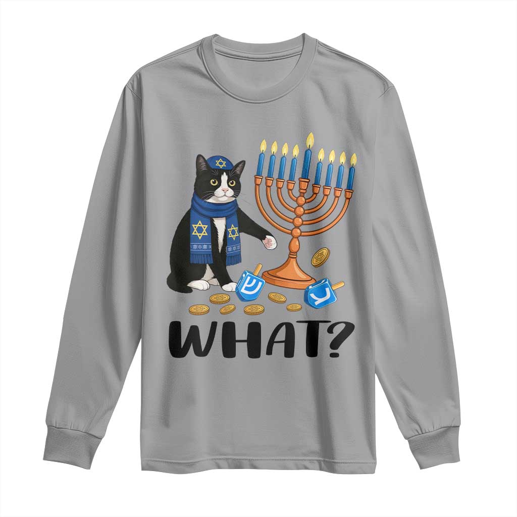 Funny Black Cat Chaos Hanukkah Menorah Gift Long Sleeve Shirt TS12 Sport Gray Print Your Wear