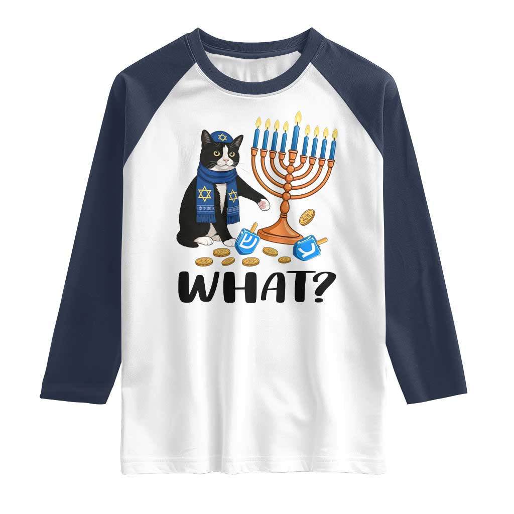 Funny Black Cat Chaos Hanukkah Menorah Gift Raglan Shirt TS12 White Navy Print Your Wear