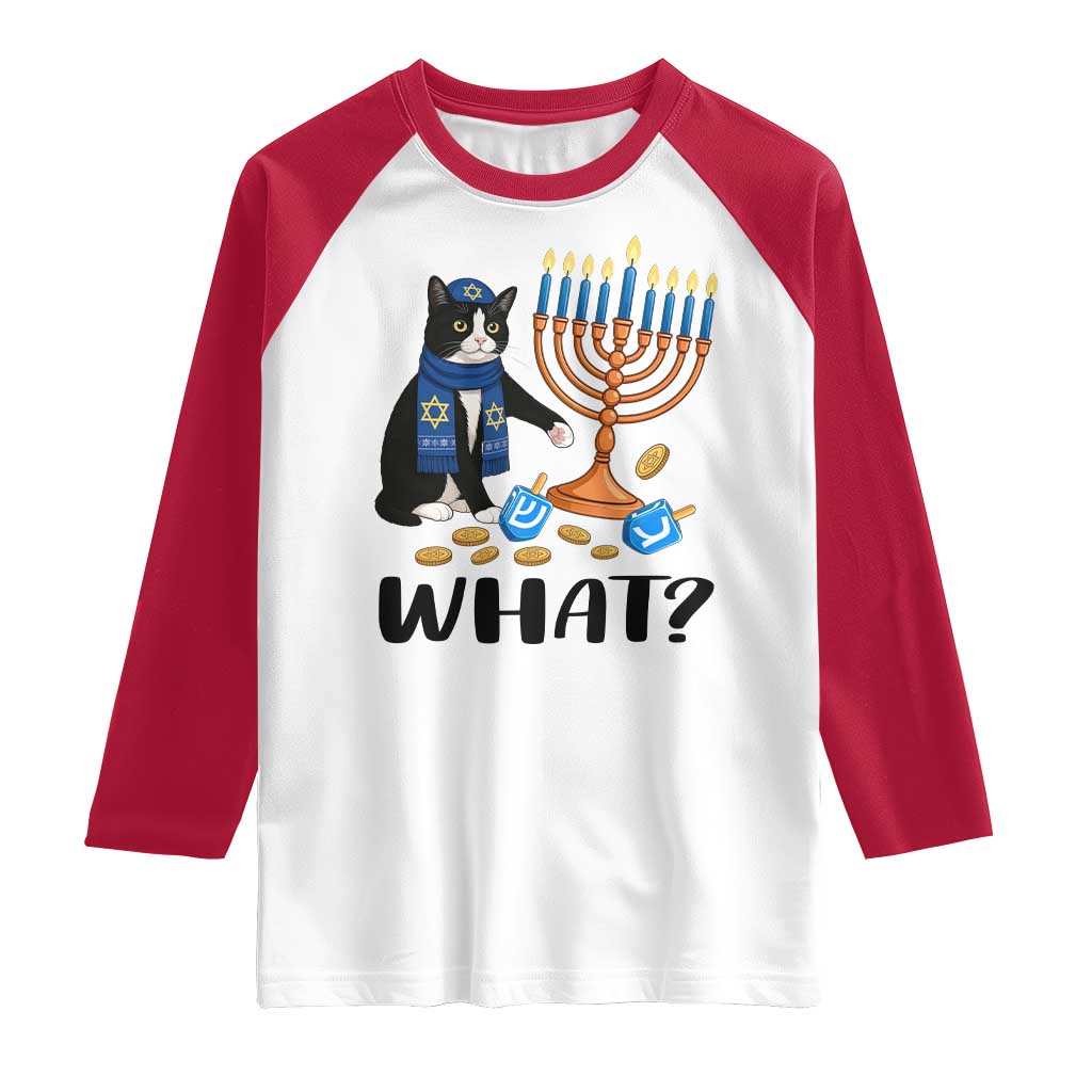 Funny Black Cat Chaos Hanukkah Menorah Gift Raglan Shirt TS12 White Red Print Your Wear