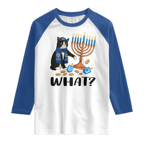 Funny Black Cat Chaos Hanukkah Menorah Gift Raglan Shirt TS12 White Royal Print Your Wear