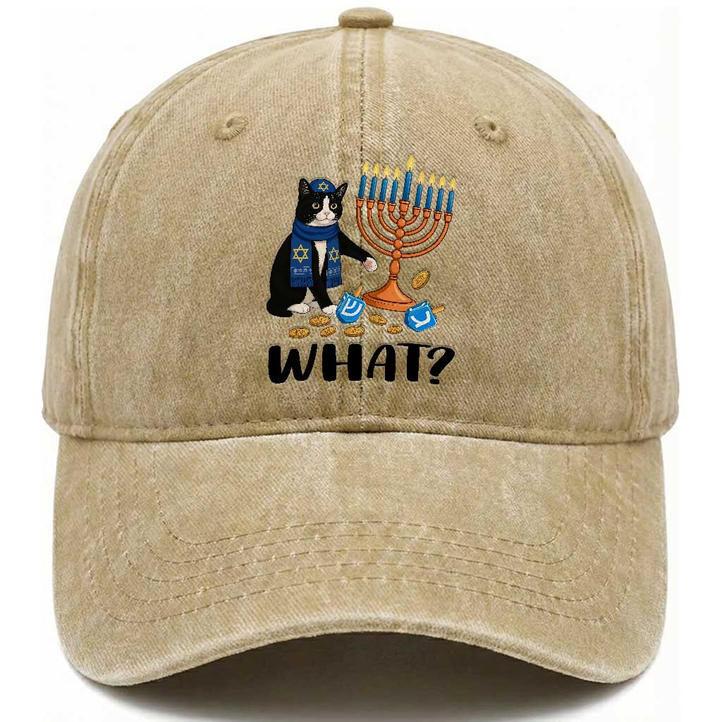 Funny Black Cat Chaos Hanukkah Menorah Gift Washed Cotton Baseball Cap TS12 Print Your Wear