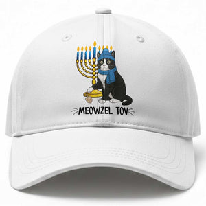 Meowzel Tov Baseball Cap Black Cat Playing Dreidel Menorah Hanukkah Gift TS12 Print Your Wear
