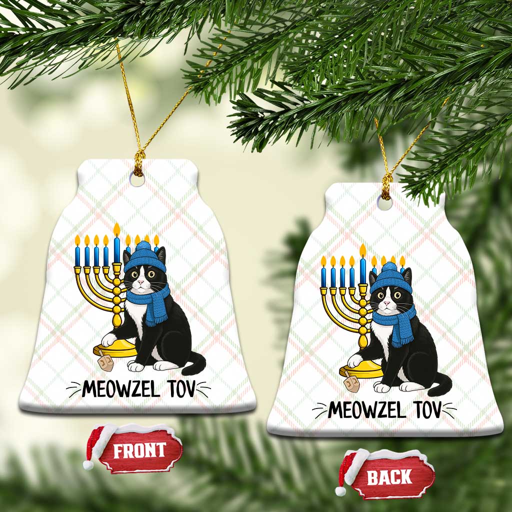 Meowzel Tov Ceramic Ornament Black Cat Playing Dreidel Menorah Hanukkah Gift TS12 Print Your Wear