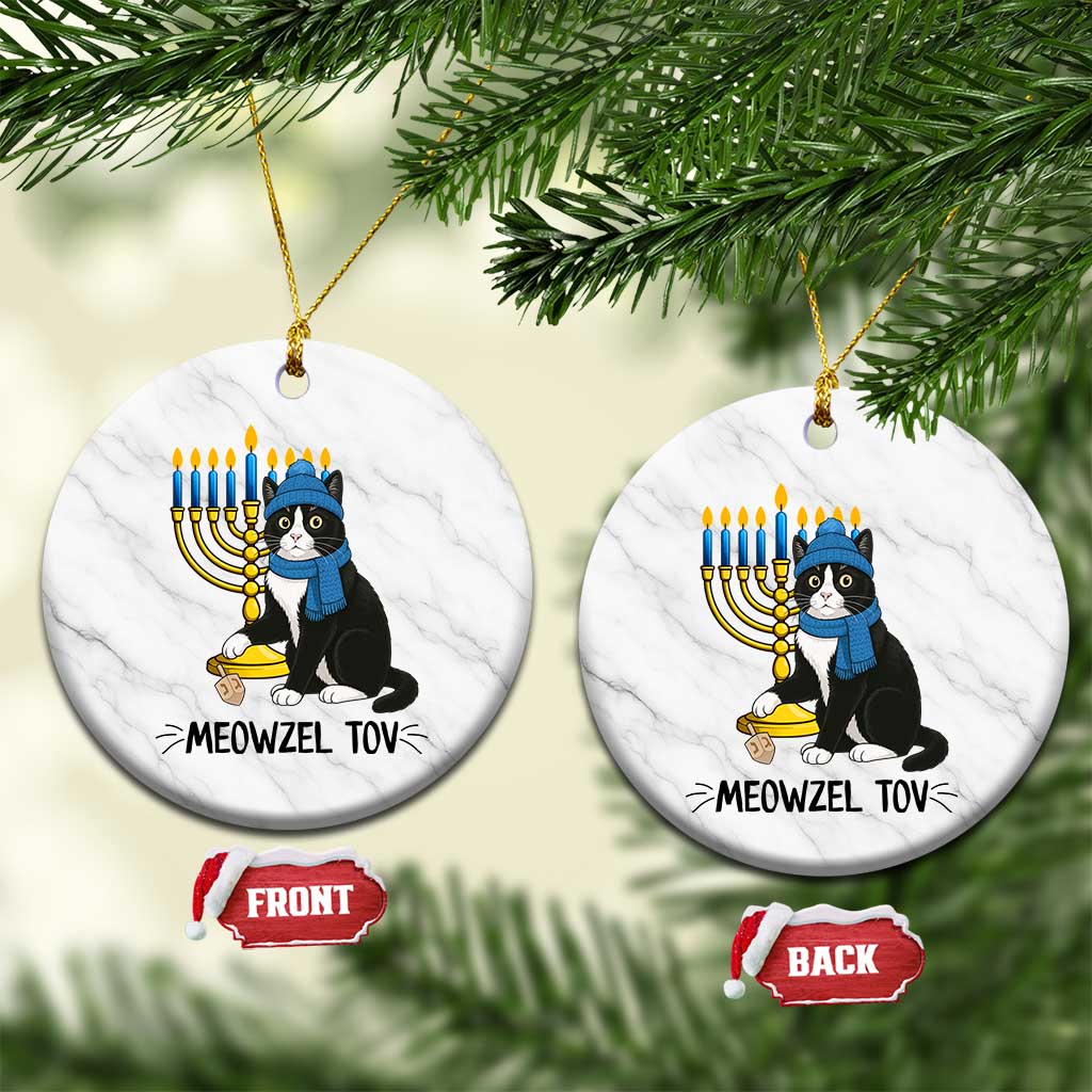 Meowzel Tov Ceramic Ornament Black Cat Playing Dreidel Menorah Hanukkah Gift TS12 1pc White Marble Print Your Wear