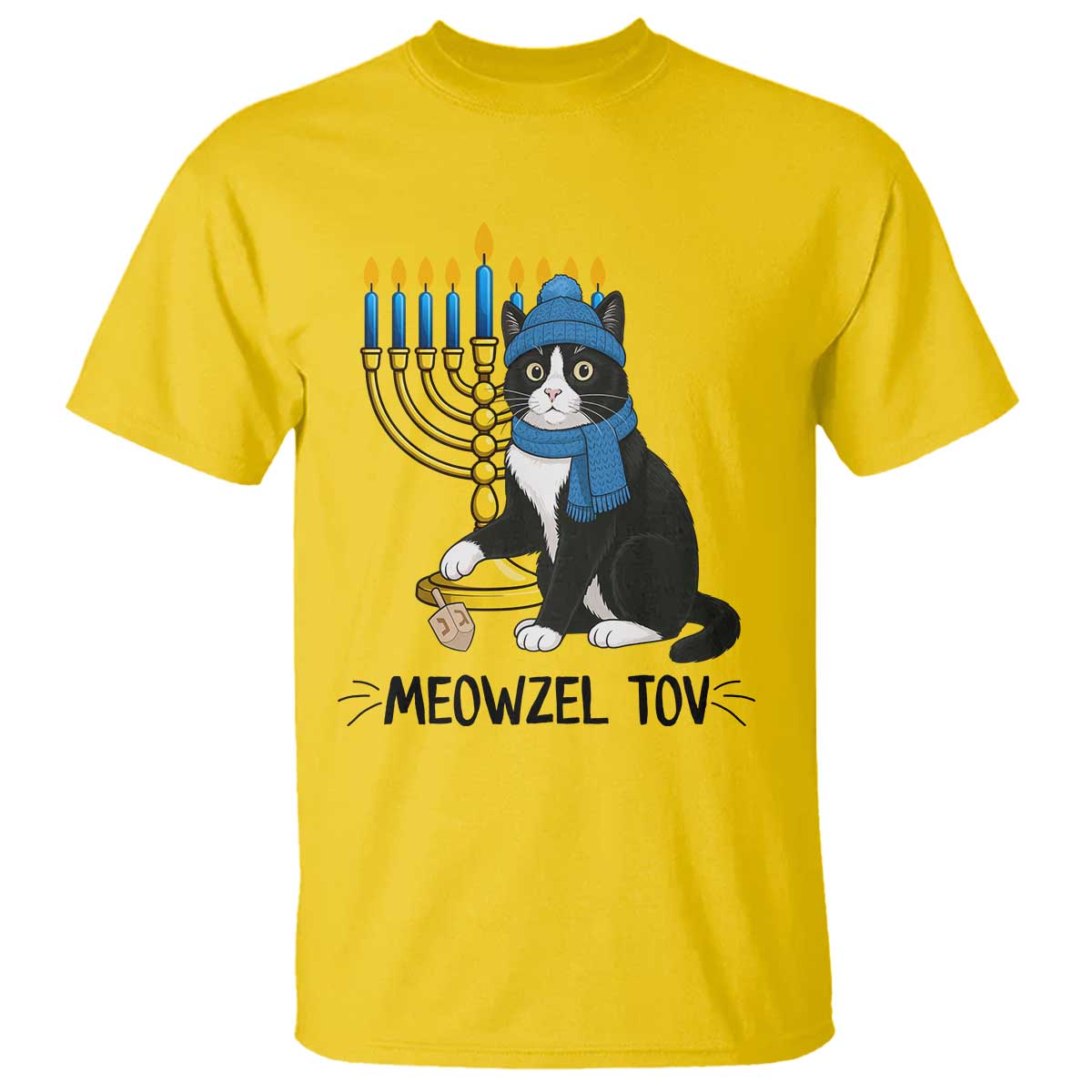 Meowzel Tov T Shirt Black Cat Playing Dreidel Menorah Hanukkah Gift TS12 Daisy Print Your Wear