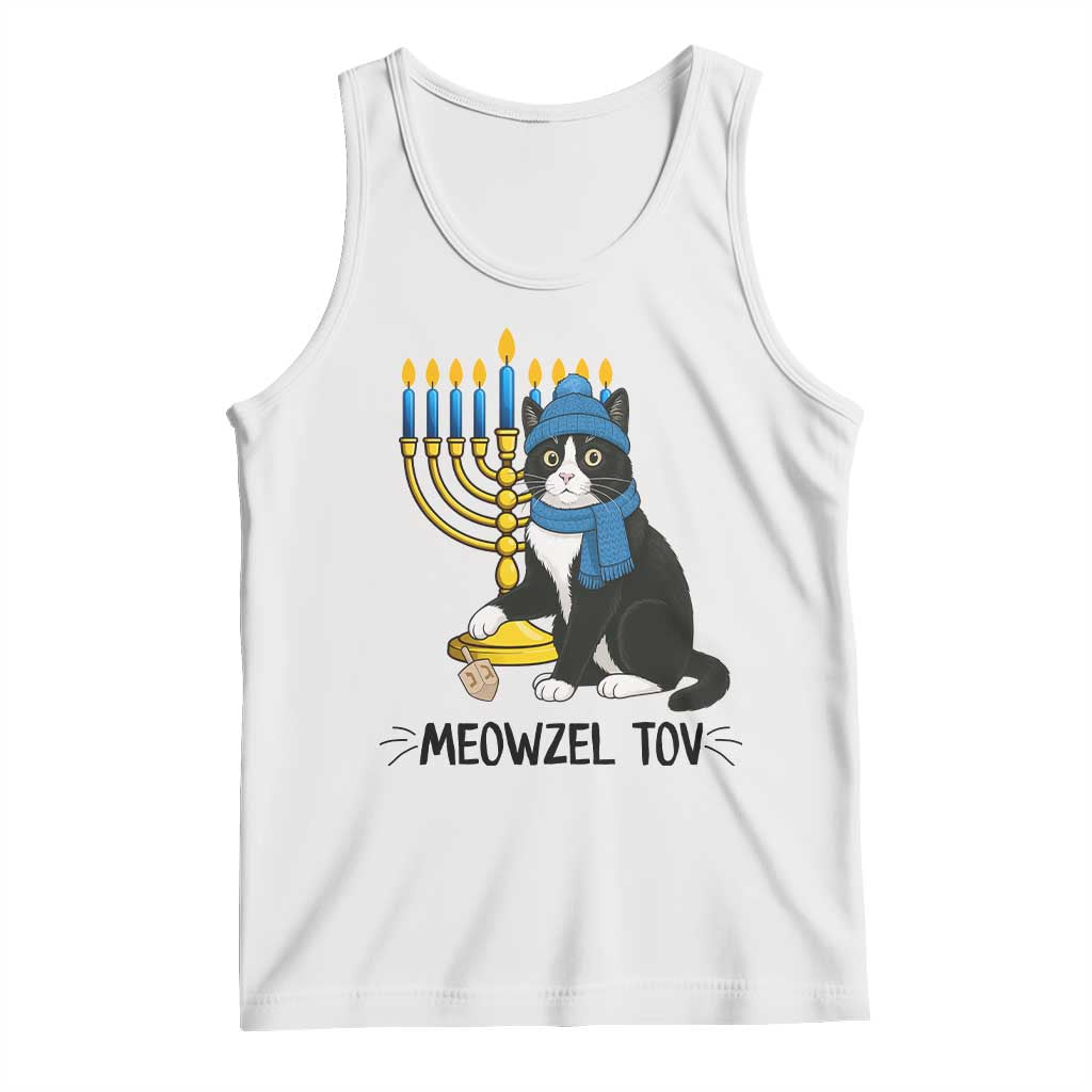 Meowzel Tov Tank Top Black Cat Playing Dreidel Menorah Hanukkah Gift TS12 White Print Your Wear