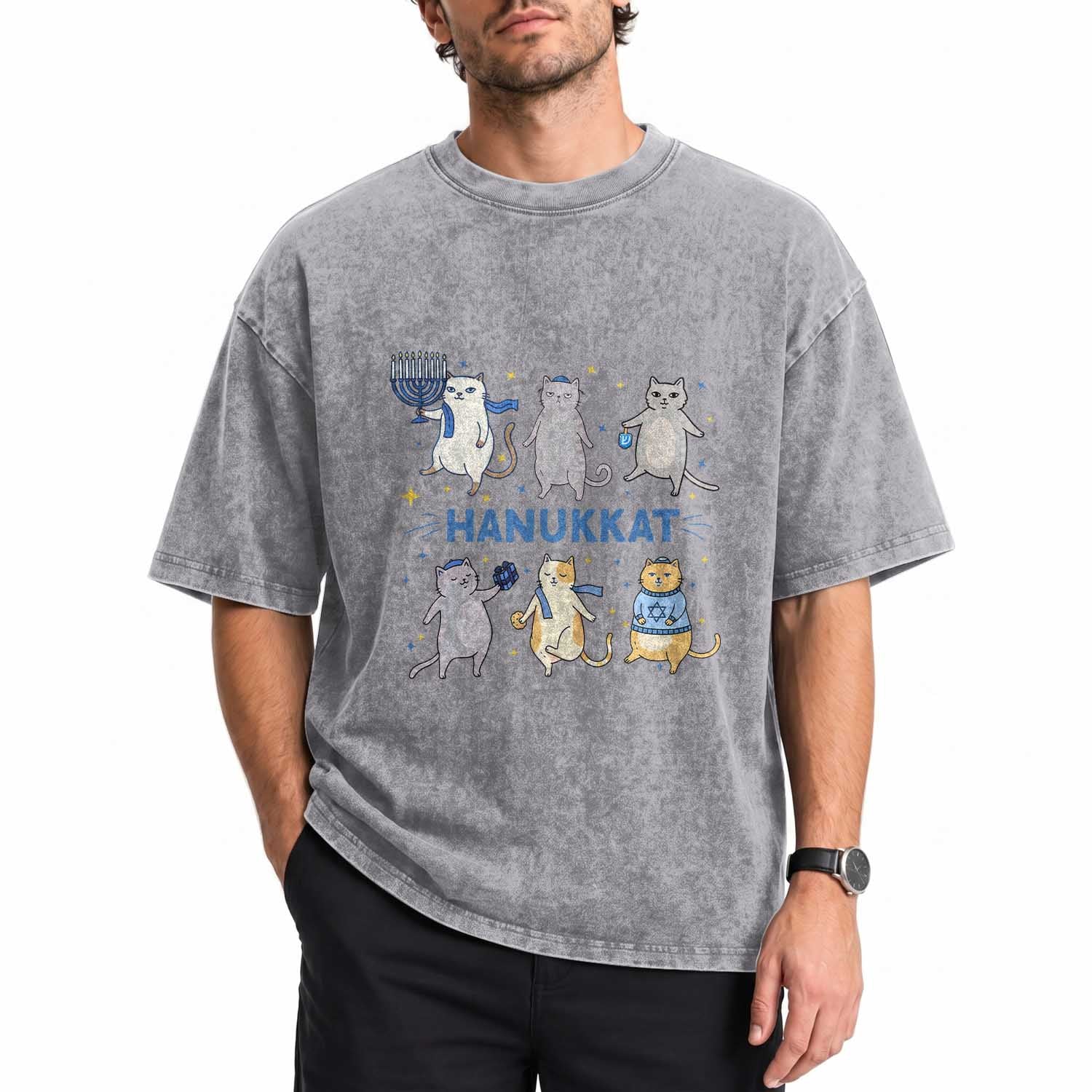 Hanukkat Washed Cotton T-Shirt Funny Cats Hanukkah Festival Of Lights Gift