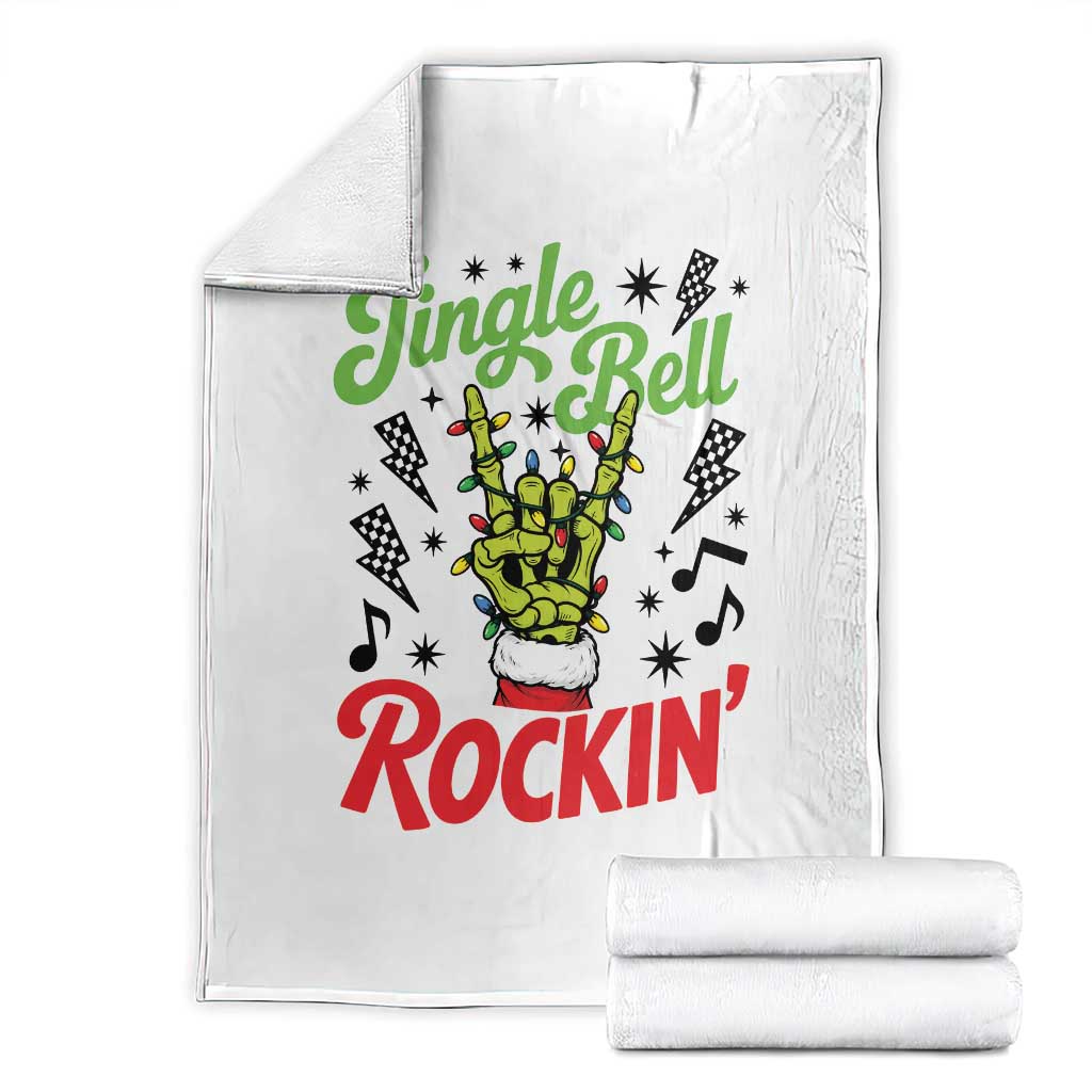 Jingle Bell Rockin Skeleton Hand Throw Blanket Green Rocker Christmas Holiday Gift