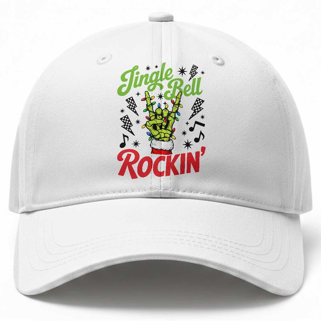 Jingle Bell Rockin Skeleton Hand Baseball Cap Green Rocker Christmas Holiday Gift