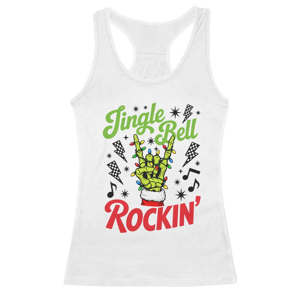 Jingle Bell Rockin Skeleton Hand Racerback Tank Top Green Rocker Christmas Holiday Gift
