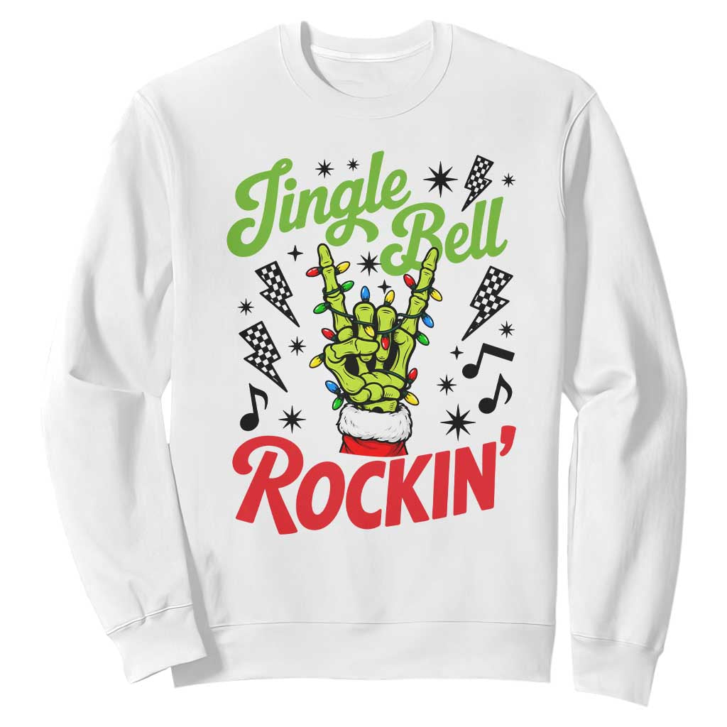Jingle Bell Rockin Skeleton Hand Sweatshirt Green Rocker Christmas Holiday Gift