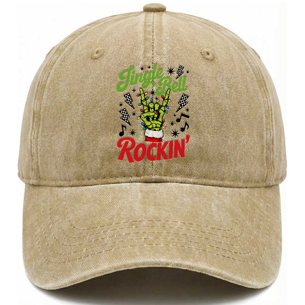 Jingle Bell Rockin Skeleton Hand Washed Cotton Baseball Cap Green Rocker Christmas Holiday Gift