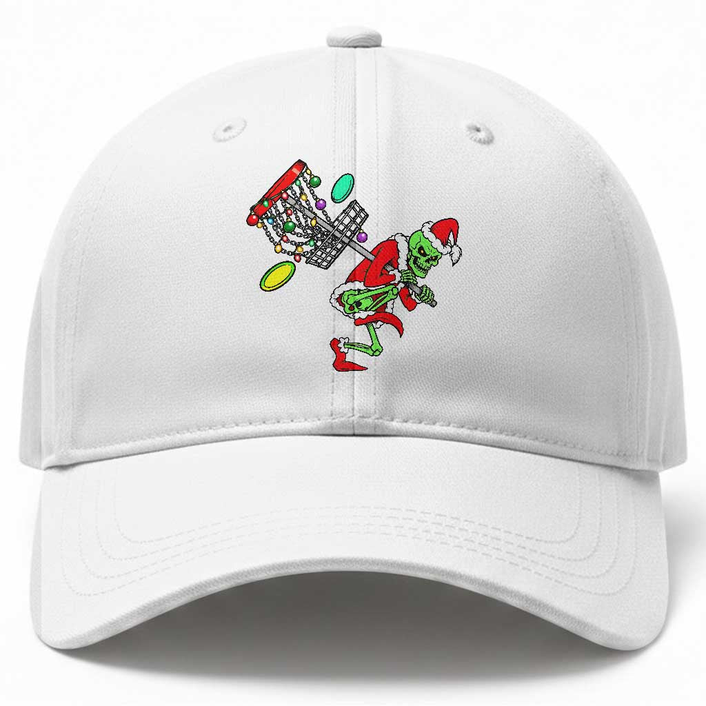 Funny Christmas Disc Golf Baseball Cap Green Skeleton Holiday Player Gift