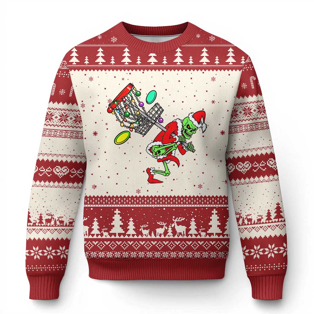 Funny Xmas Disc Golf Ugly Christmas Sweater Green Skeleton Holiday Player Gift