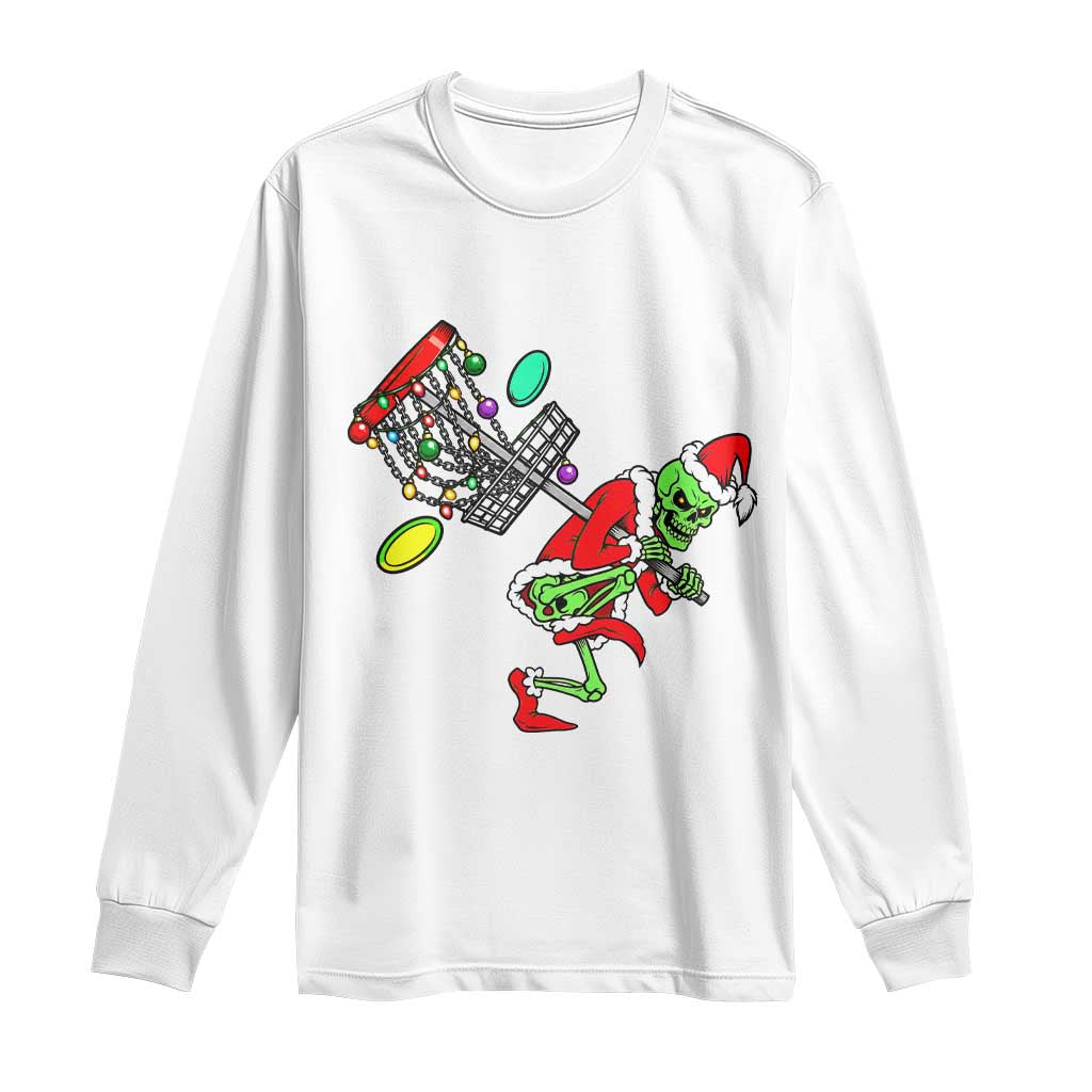Funny Christmas Disc Golf Long Sleeve Shirt Green Skeleton Holiday Player Gift