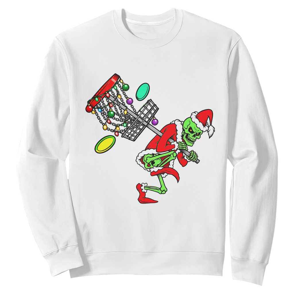 Funny Christmas Disc Golf Sweatshirt Green Skeleton Holiday Player Gift