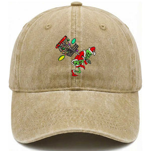 Funny Christmas Disc Golf Washed Cotton Baseball Cap Green Skeleton Holiday Player Gift
