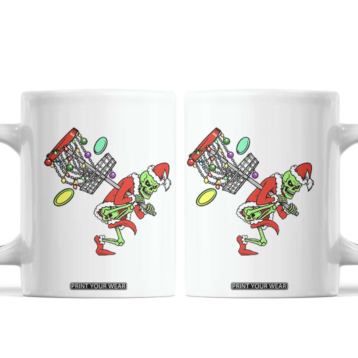Funny Christmas Disc Golf Coffee Mug Green Skeleton Holiday Player Gift