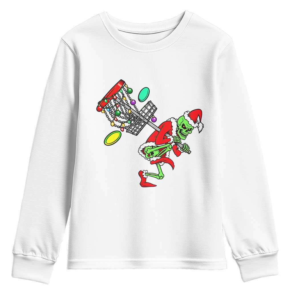Funny Christmas Disc Golf Youth Sweatshirt Green Skeleton Holiday Player Gift