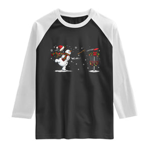 Funny Christmas Well Shit Disc Golf Raglan Shirt Snowman Broken Arm Frisbee Lover Gift
