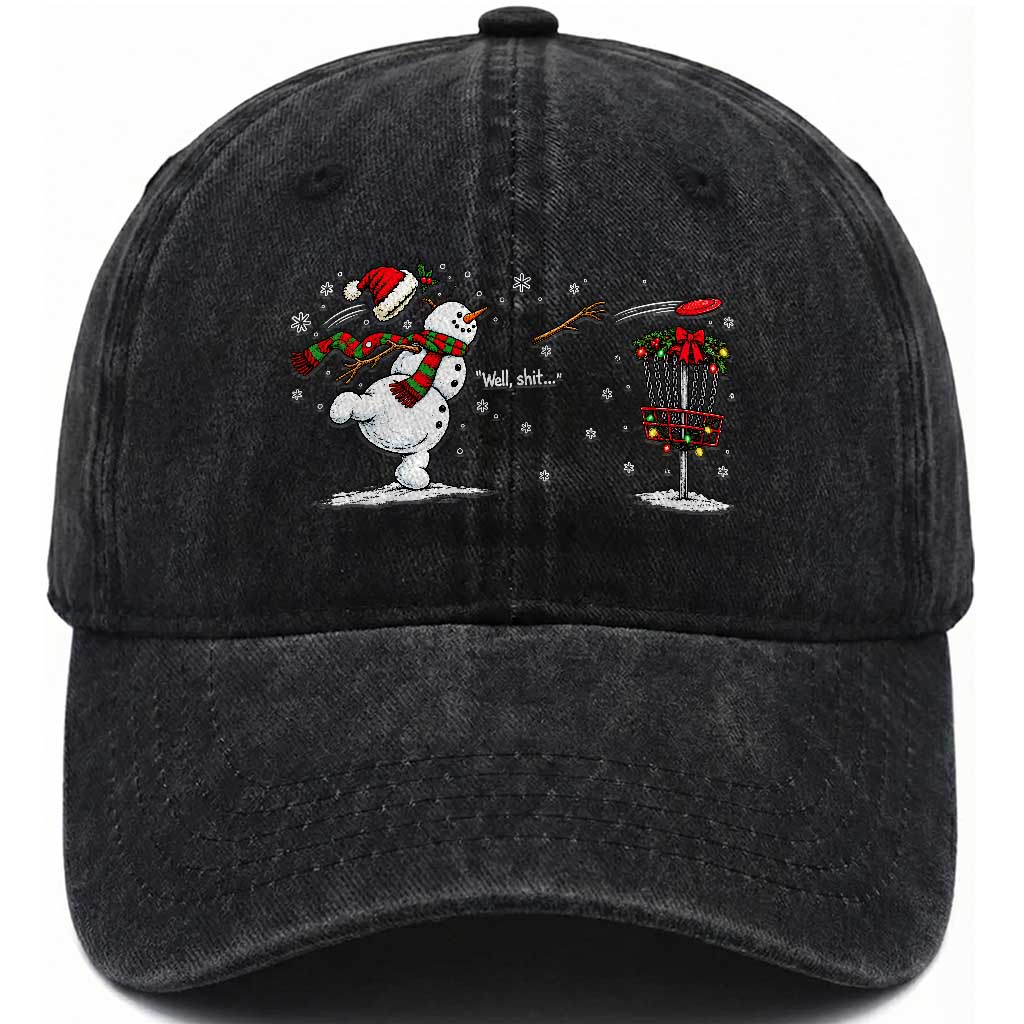 Funny Christmas Well Shit Disc Golf Washed Cotton Baseball Cap Snowman Broken Arm Frisbee Lover Gift