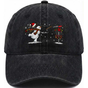Funny Christmas Well Shit Disc Golf Washed Cotton Baseball Cap Snowman Broken Arm Frisbee Lover Gift