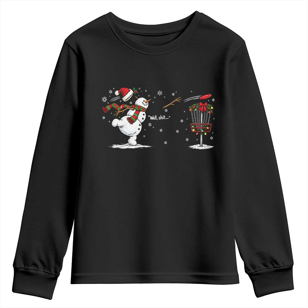 Funny Christmas Well Shit Disc Golf Youth Sweatshirt Snowman Broken Arm Frisbee Lover Gift