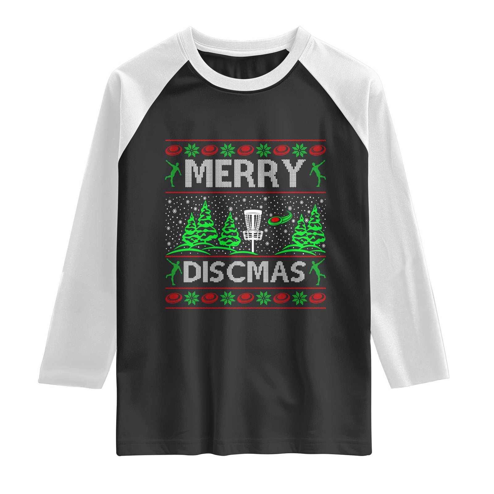 Funny Disc Golf Christmas Raglan Shirt Merry Discmas Holiday Player