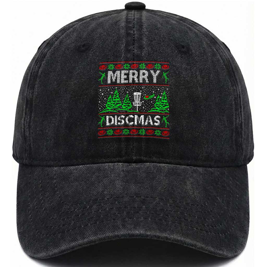 Funny Disc Golf Christmas Washed Cotton Baseball Cap Merry Discmas Holiday Player