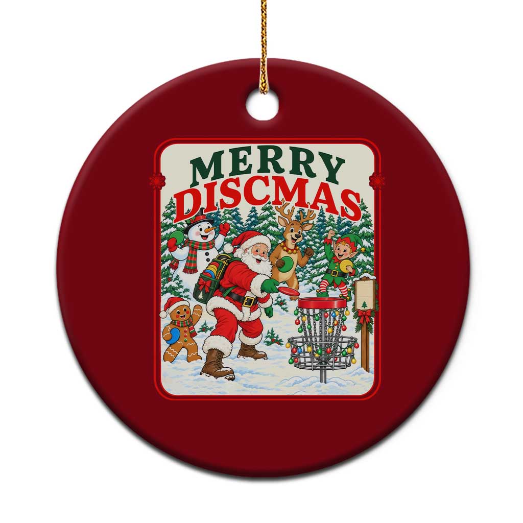 Vintage Disc Golf Christmas Ceramic Ornament Merry Discmas Frisbee Golf Player