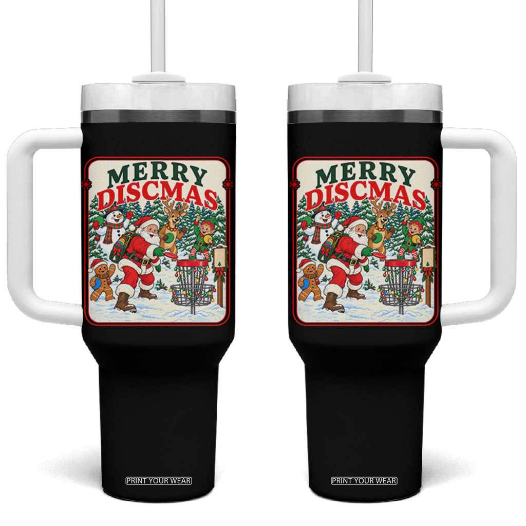 Vintage Disc Golf Christmas Tumbler With Handle Merry Discmas Frisbee Golf Player