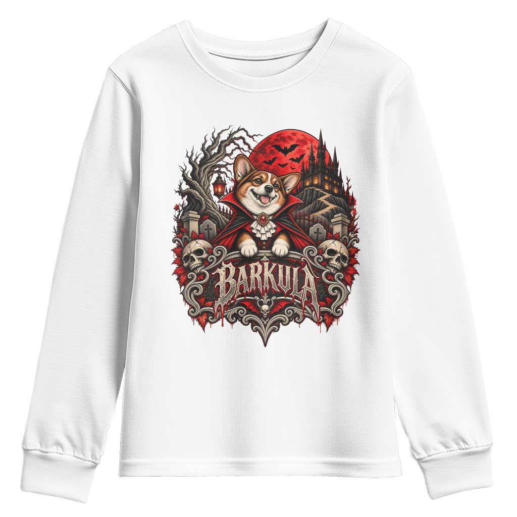 Halloween Barkula Vampire Corgi Youth Sweatshirt Gothic Spooky Dog Lover Holiday Gift