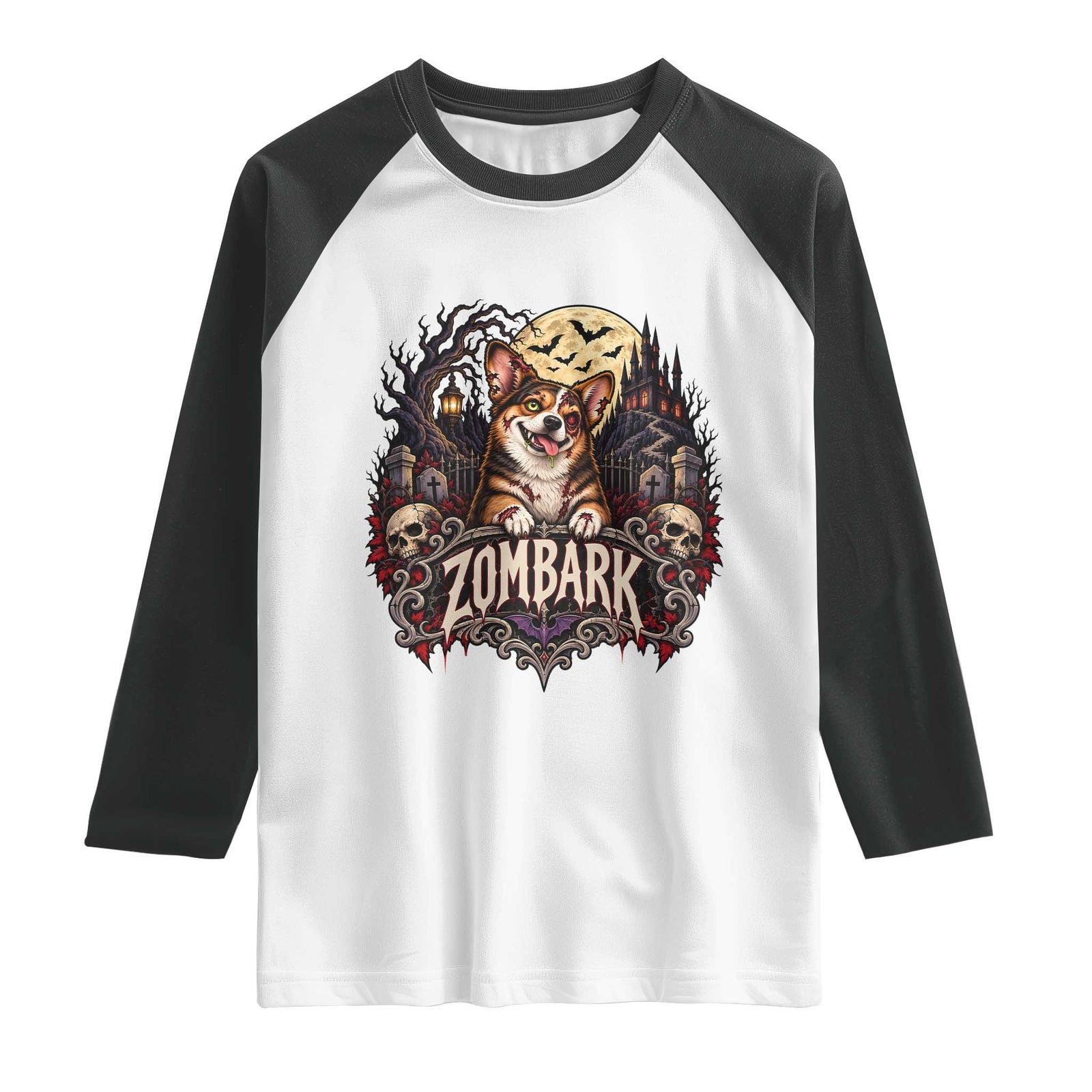 Halloween Zombark Corgi Zombie Raglan Shirt Spooky Gothic Dog Lover Halloween Gift