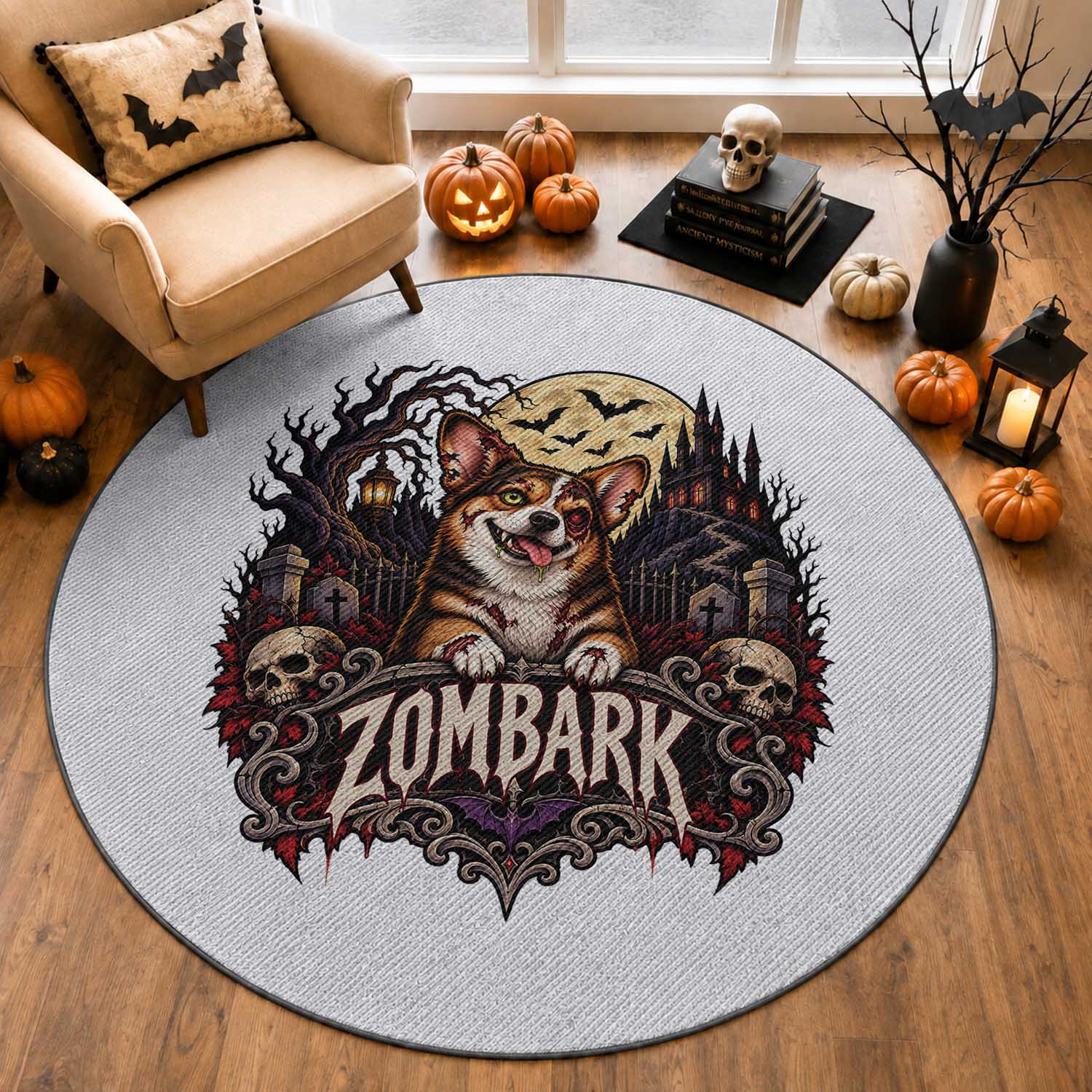 Halloween Zombark Corgi Zombie Round Rug Spooky Gothic Dog Lover Halloween Gift