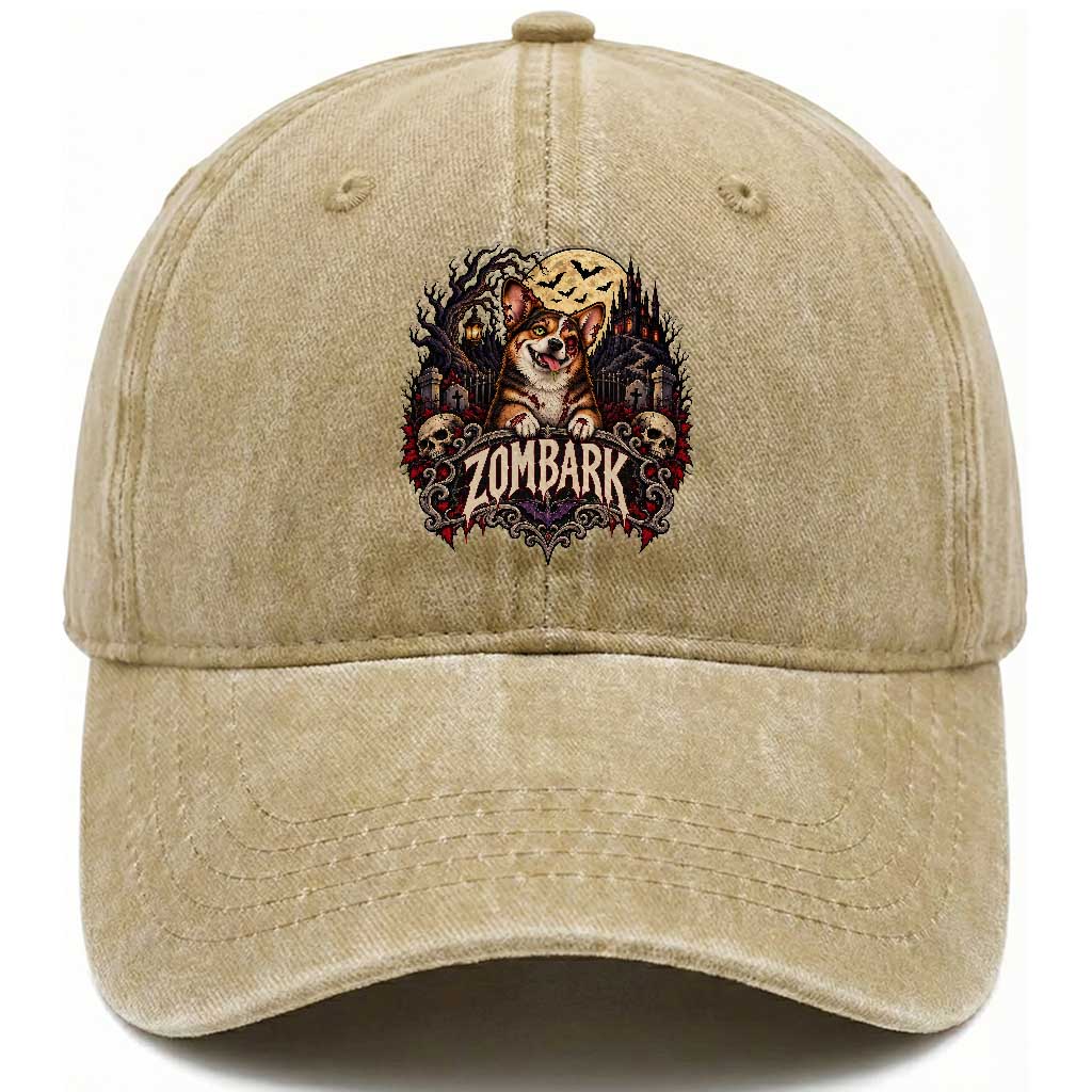 Halloween Zombark Corgi Zombie Washed Cotton Baseball Cap Spooky Gothic Dog Lover Halloween Gift