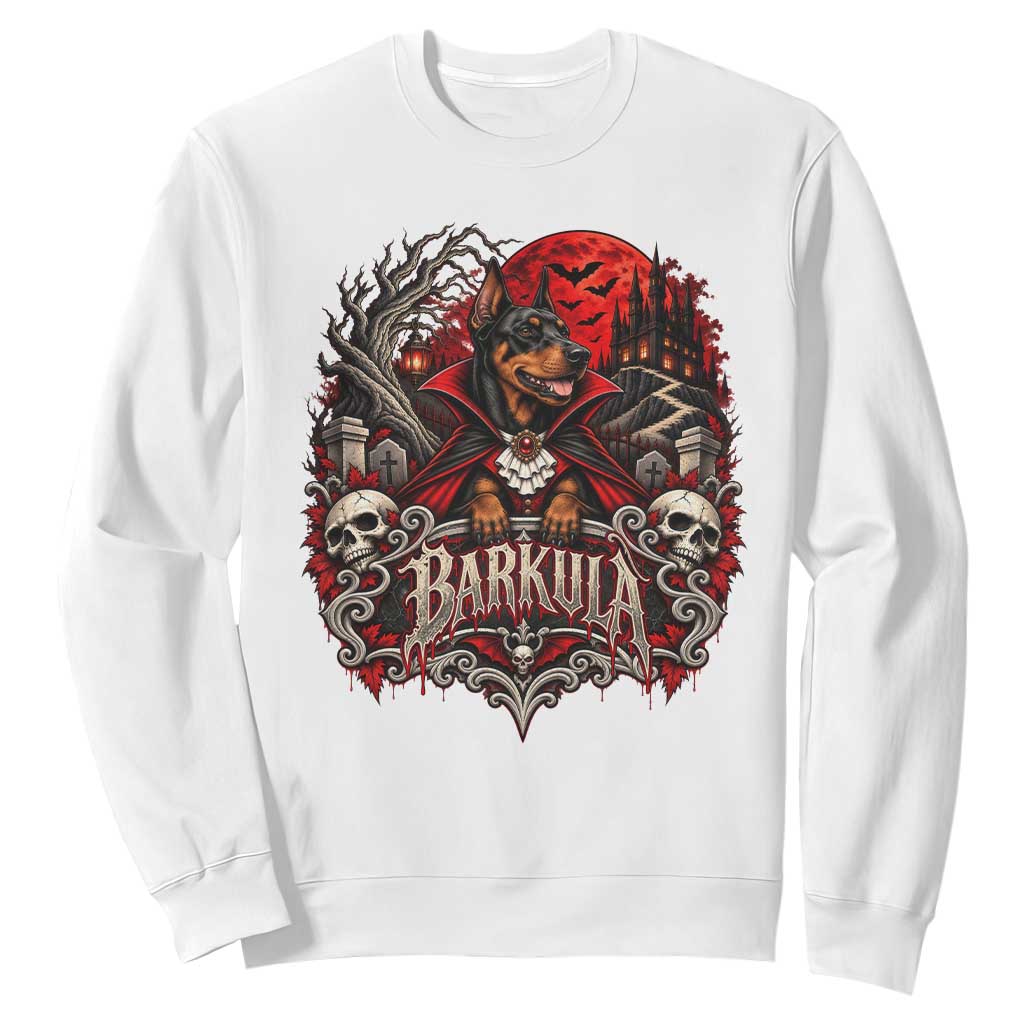 Halloween Barkula Vampire Doberman Sweatshirt Gothic Spooky Dog Lover Holiday Gift