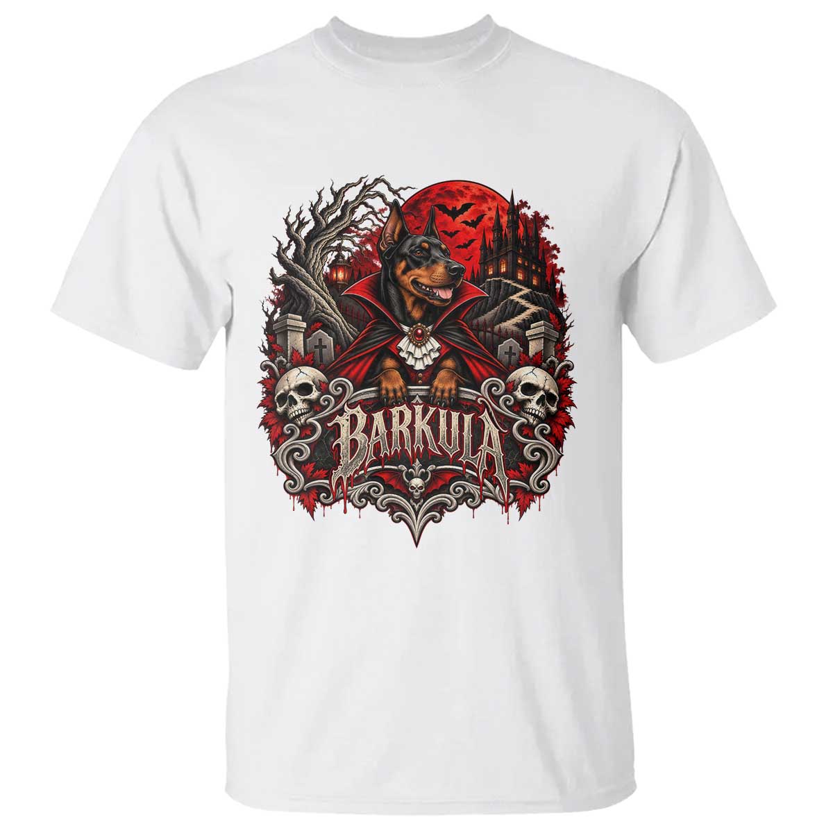 Halloween Barkula Vampire Doberman T Shirt Gothic Spooky Dog Lover Holiday Gift