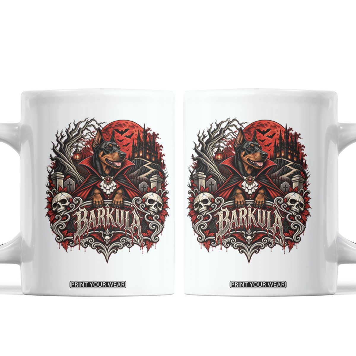 Halloween Barkula Vampire Doberman Coffee Mug Gothic Spooky Dog Lover Holiday Gift