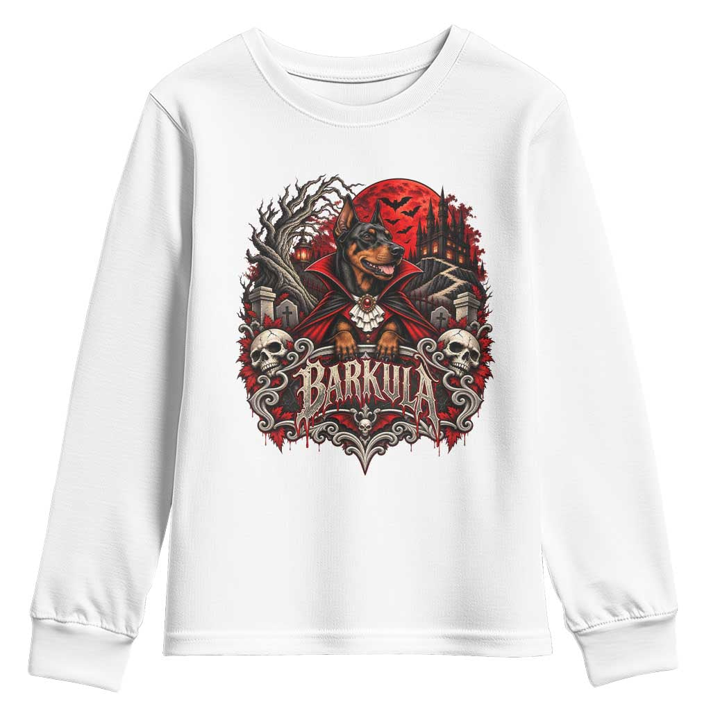 Halloween Barkula Vampire Doberman Youth Sweatshirt Gothic Spooky Dog Lover Holiday Gift